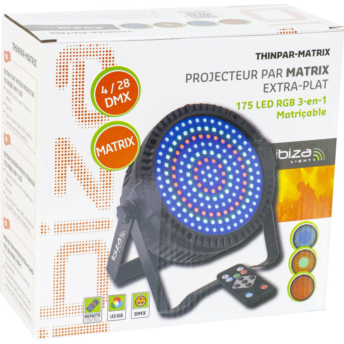 Ibiza Light & Sound THINPAR-MATRIX – Proyector PAR extra-plano MATRIX de 175 LED RGB 3-en-1 - Tempo Shop