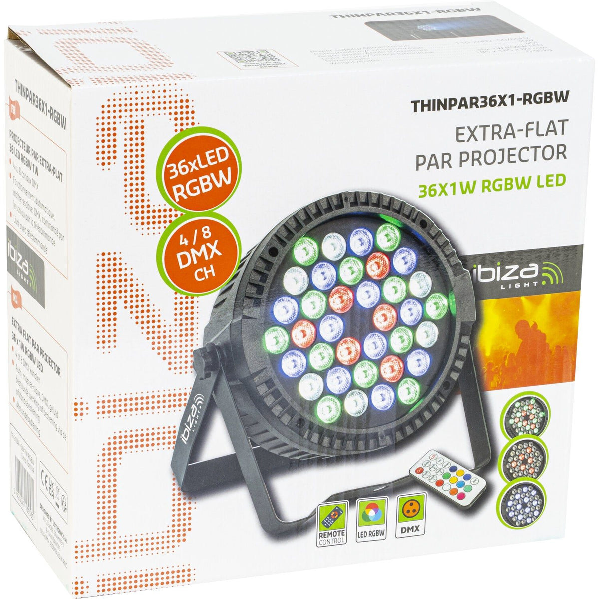 Ibiza Light & Sound THINPAR36X1-RGBW – Proyector PAR extra-plano con 36 LED RGBW de 1 W - Tempo Shop