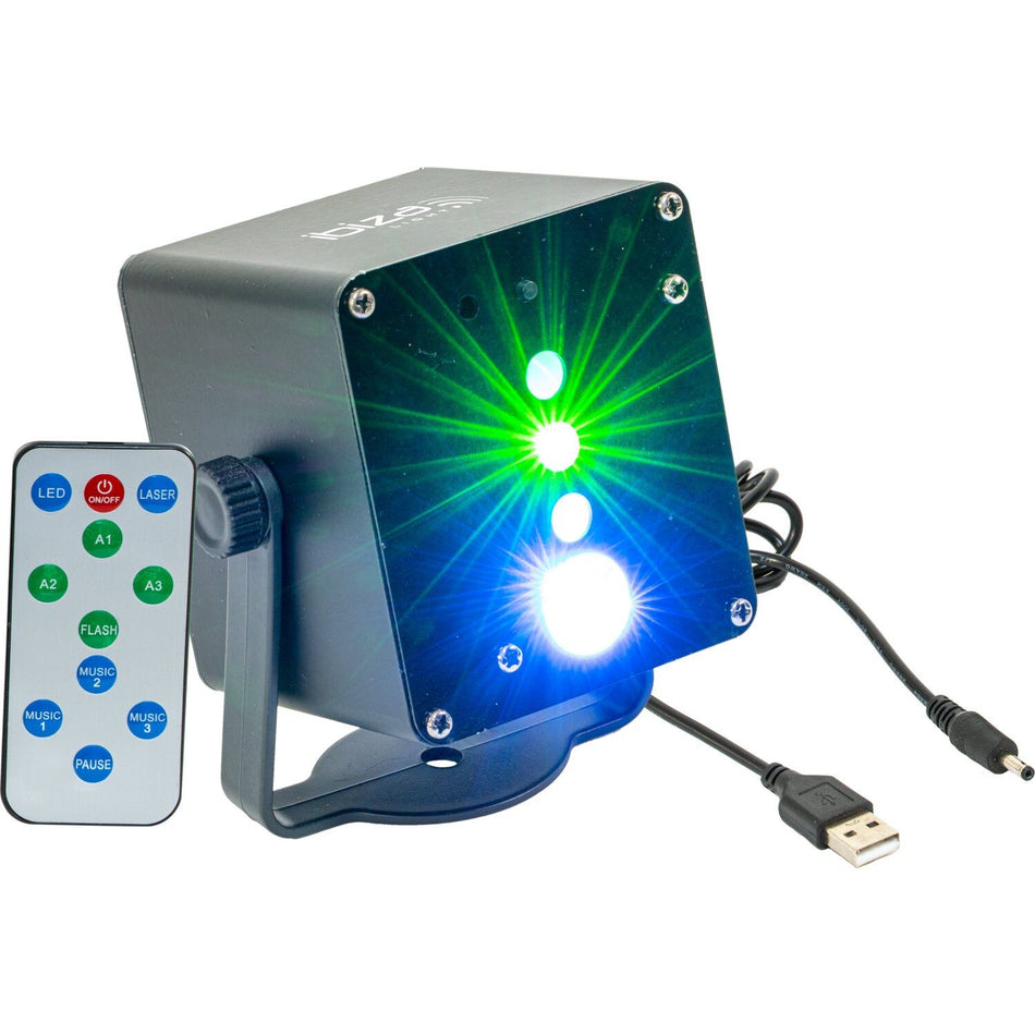 Ibiza Light & Sound TINYLED-LASRGB - Efecto miniatura de LED 3 W + láser RGB a baterías - Tempo Shop
