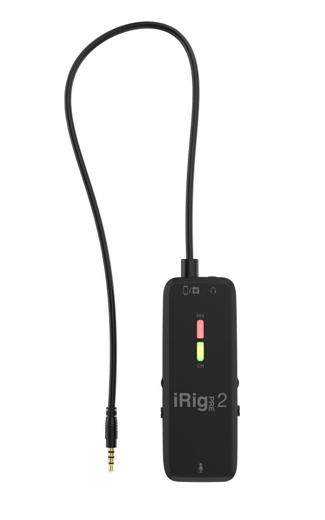 IK Multimedia iRig Pre 2 - Previo/interfaz XLR portátil con +48 V para iPhone/iPad, Android y cámaras (monitoreo directo)