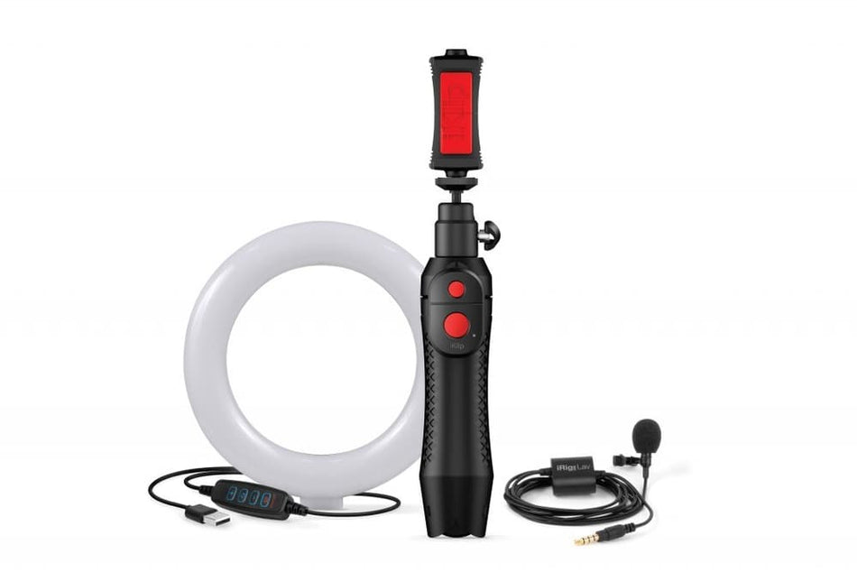 IK Multimedia CB-MICLAVGP-HCD-IN - Kit de creación de vídeo con iRig Mic Lav, iKlip Grip Pro y aro de luz LED de 6”