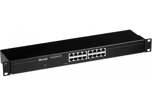 MuxLab 500304 - Hub de distribución CATV activo de 16 puertos para montaje en rack