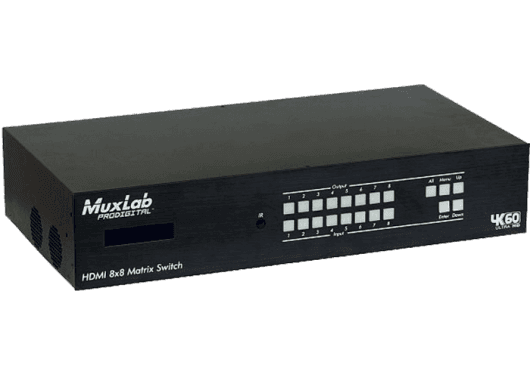 MuxLab 500413 - Matriz HDMI/HDBaseT 8x8 4K60 con PoE y Gestión de Audio