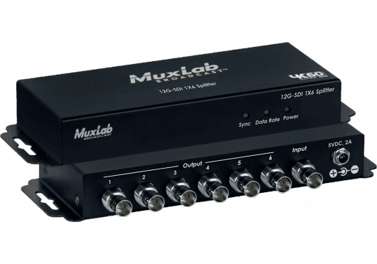 MuxLab 500718 - Distribuidor 12G-SDI 1x6 con Re-clocking y Soporte 4K/60Hz
