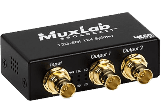 MuxLab 500727 - Distribuidor 12G-SDI 1x4 - Amplificador de distribución Broadcast 4K/60Hz
