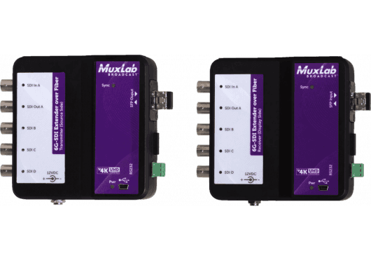 MuxLab 500734-SM10 - Kit Extensor 6G-SDI sobre Fibra Óptica Monomodo con Canal de Retorno (10 km)