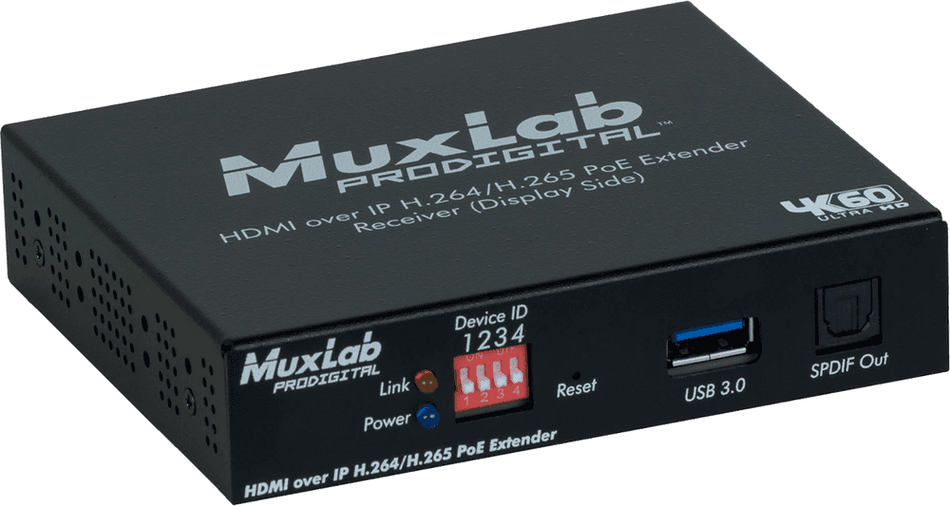 MuxLab IMU-500762-RX - Receptor HDMI sobre IP H.264/H.265 con PoE