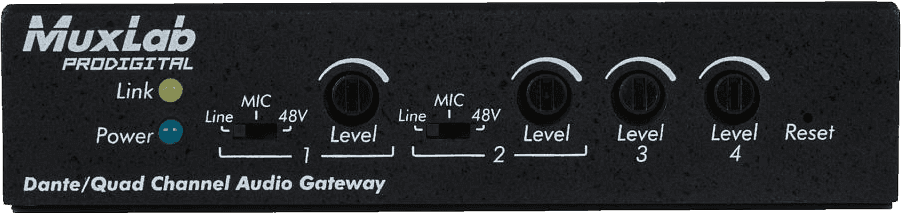 MuxLab 500765 - Pasarela de Audio Dante 4 Canales con PoE