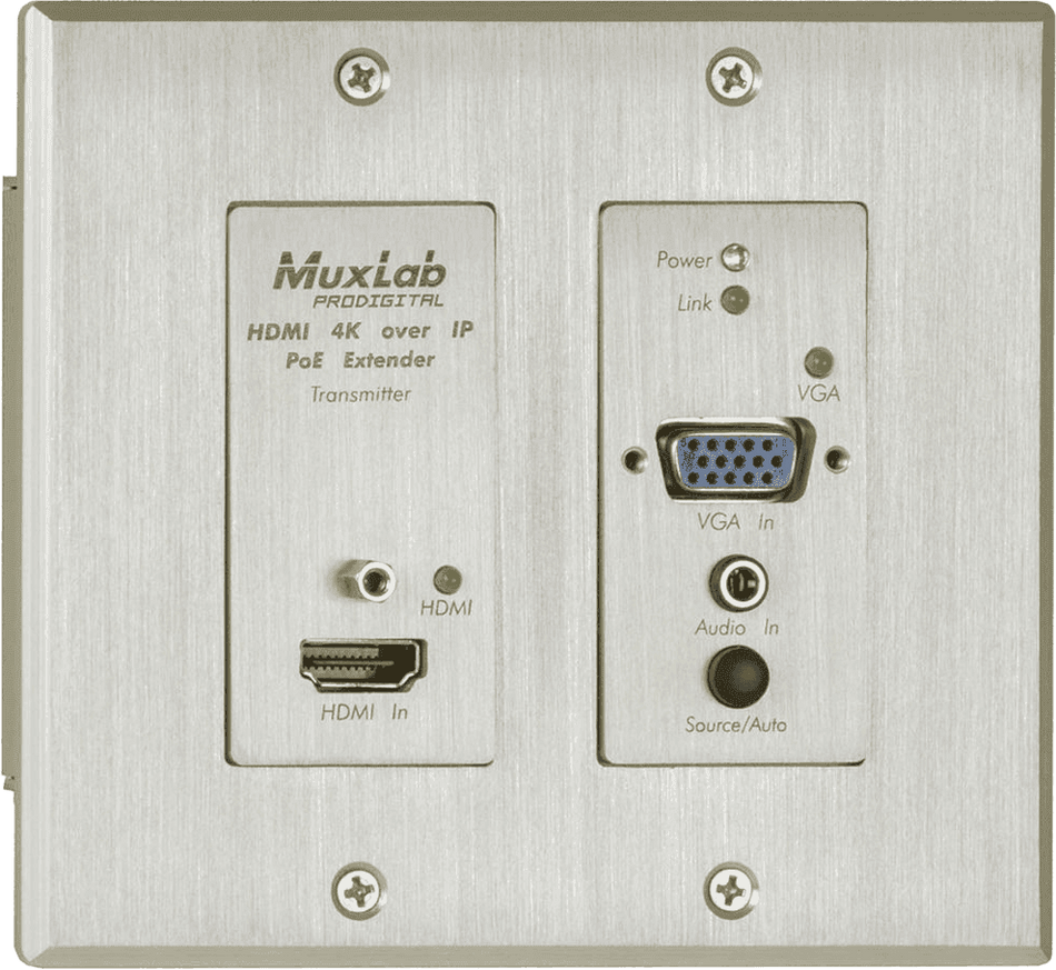 MuxLab 500773-TX - Wallplate Transmisor HDMI/VGA AV sobre IP 4K PoE