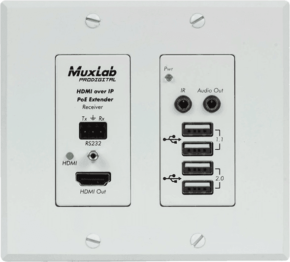 MuxLab IMU-500777-RX - Receptor Wallplate HDMI/USB 4K sobre IP