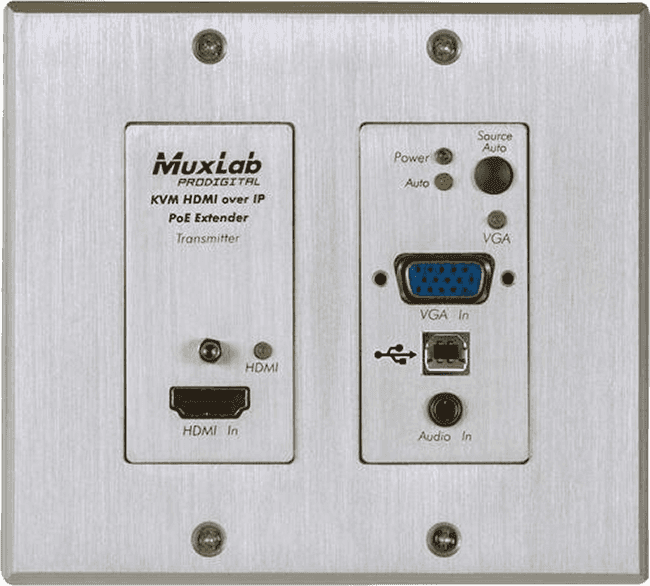 MuxLab 500777-TX - Placa de pared transmisora HDMI/VGA/USB sobre IP 4K