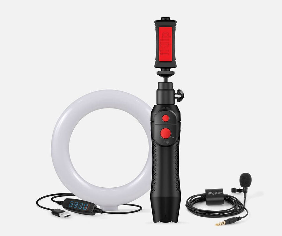IK Multimedia SM2CB-MICLAVGP-HCD-I - Bundle con iRig Mic Lav, iKlip Grip Pro y aro de luz LED (kit de creación de vídeo para smartphone)