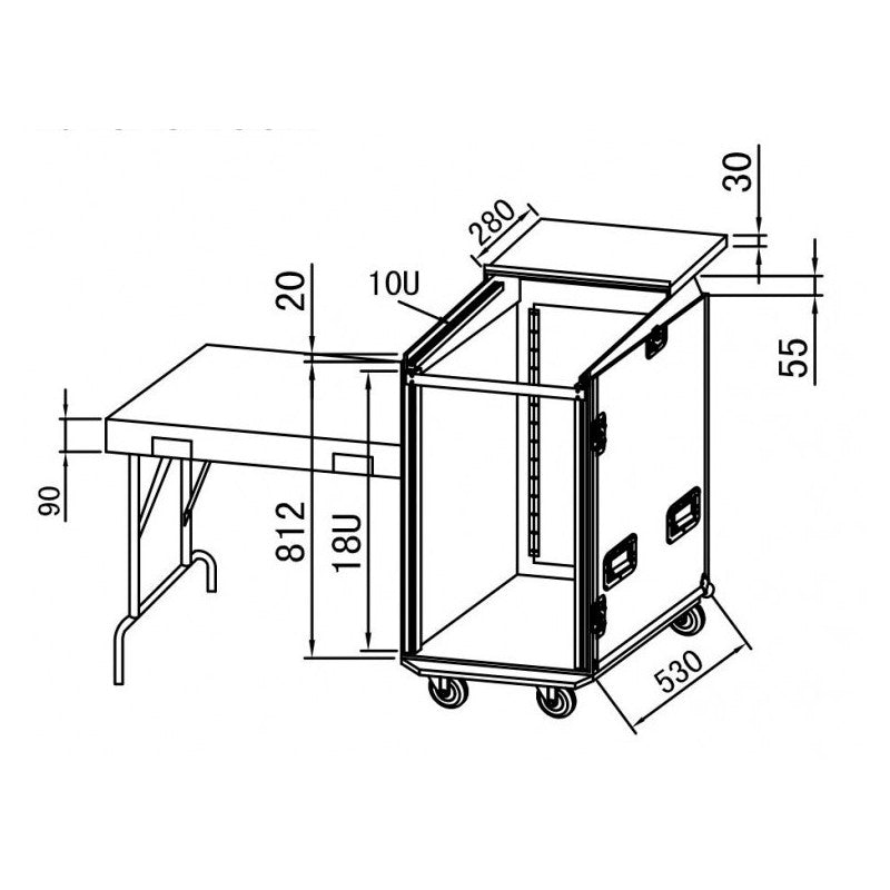 JV Case B03240 - Flightcase de 10/18U con bandeja y mesa