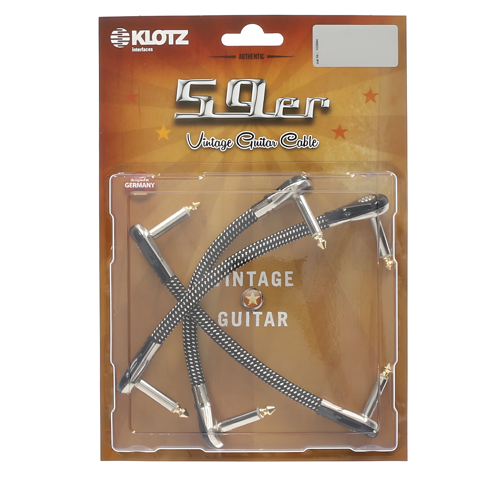 Klotz Cables VINPAN0030 - 3x Cables patch para pedales. Cubierta textil negro/blanco. Jack mono - Jack mono. 0,3m - Tempo Shop