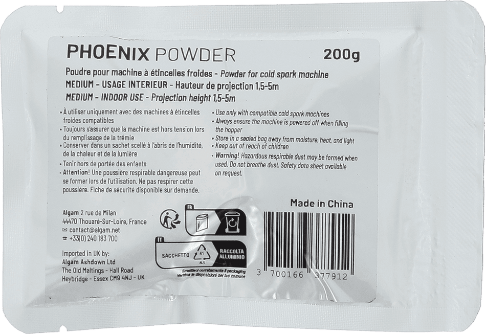 Algam Lighting PHOENIX-POWDER - Recarga de Polvo para Máquinas de Chispas Frías (200 g)