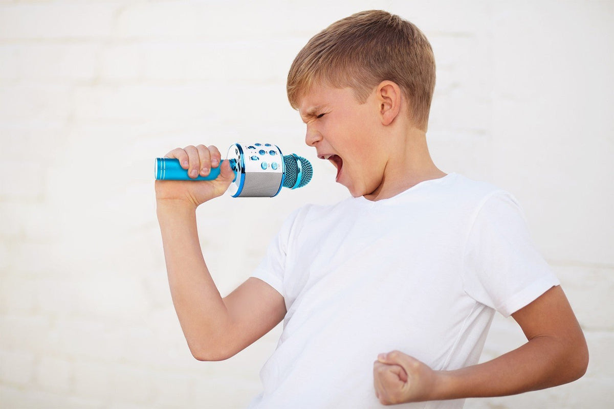 Max KM01 - Micrófono de Karaoke con altavoz incorporado BT/MP3 Azul - Tempo Shop