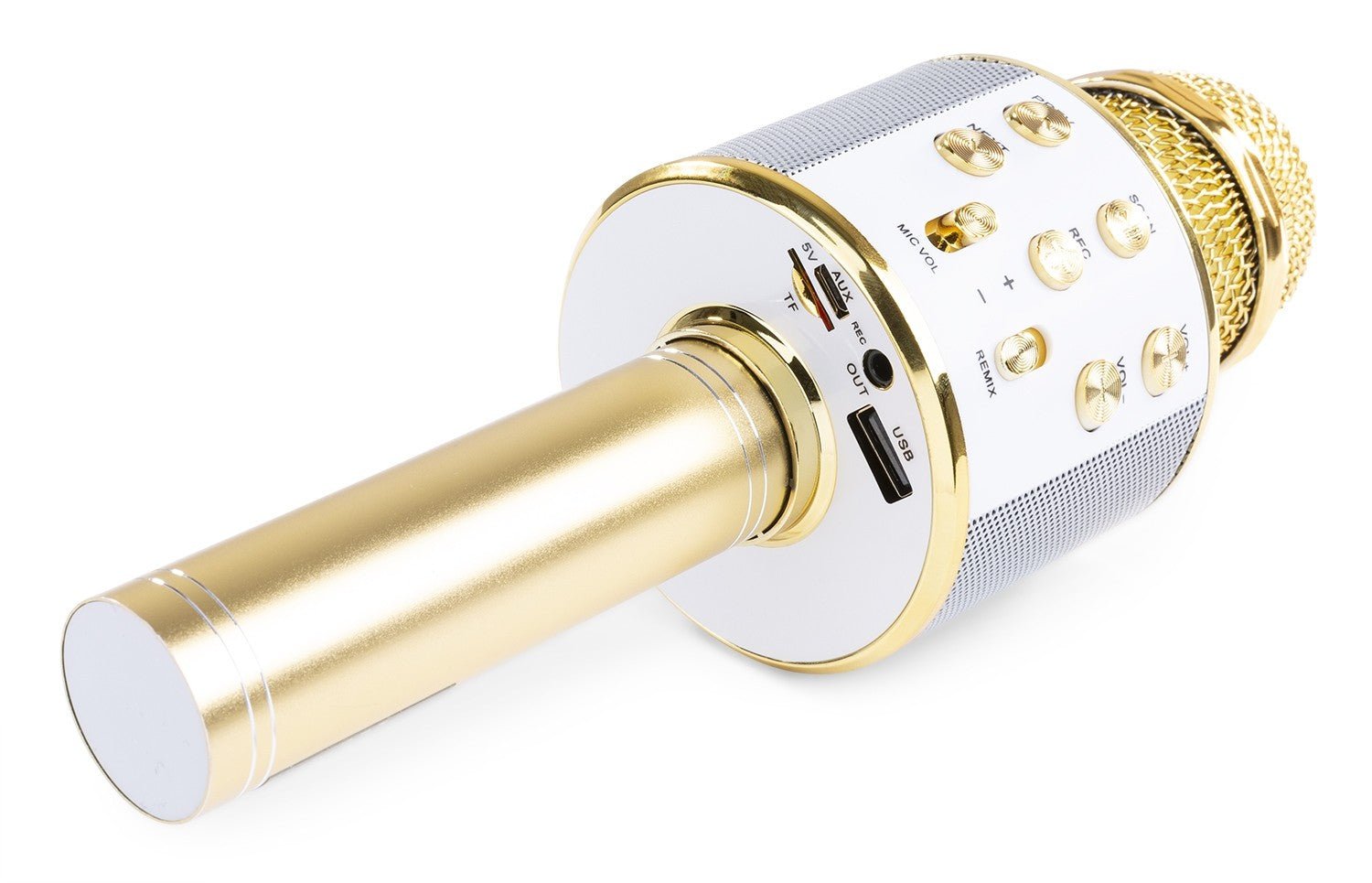 Max KM01 - Micrófono de Karaoke con altavoz incorporado BT/MP3 Dorado - Tempo Shop