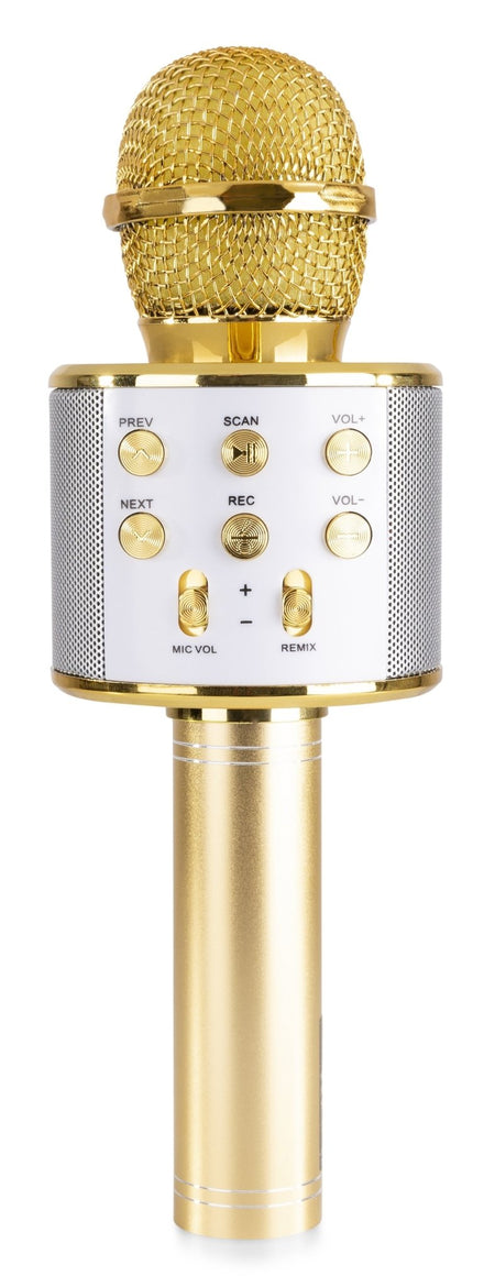 Max KM01 - Micrófono de Karaoke con altavoz incorporado BT/MP3 Dorado - Tempo Shop