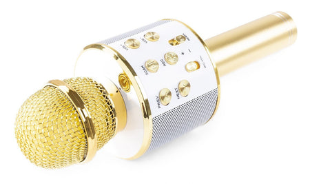 Max KM01 - Micrófono de Karaoke con altavoz incorporado BT/MP3 Dorado - Tempo Shop