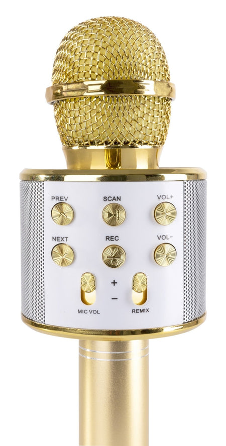 Max KM01 - Micrófono de Karaoke con altavoz incorporado BT/MP3 Dorado - Tempo Shop