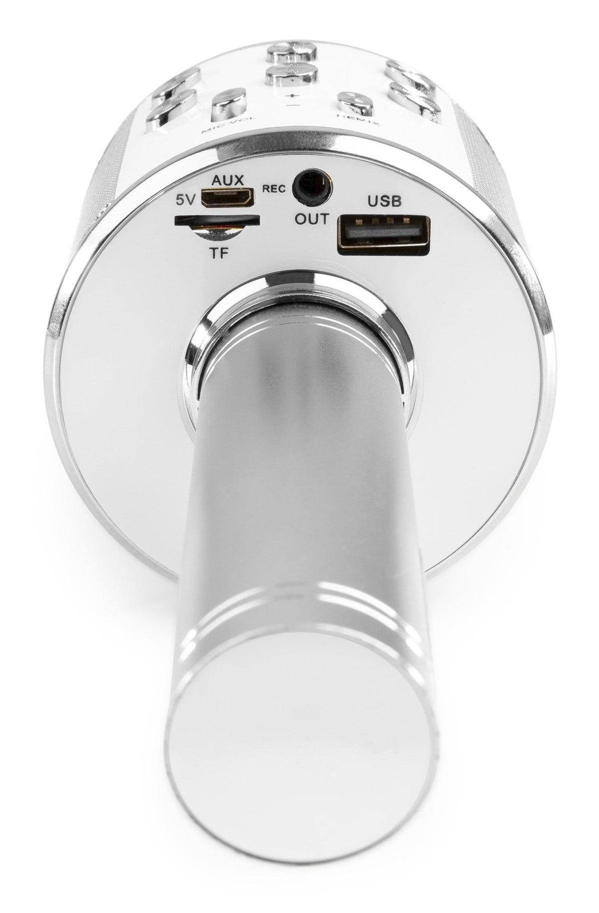 Max KM01 - Micrófono de Karaoke con altavoz incorporado BT/MP3 Plata - Tempo Shop