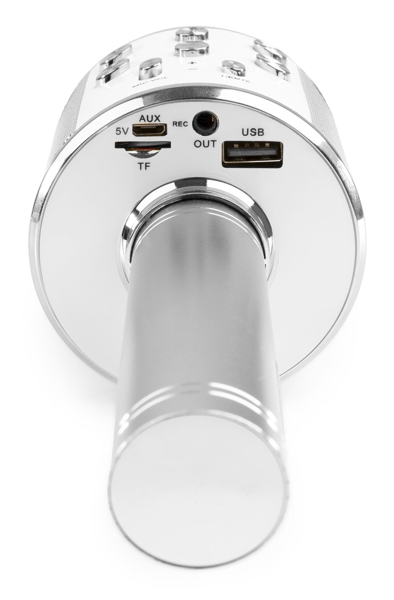 Max KM01 - Micrófono de Karaoke con altavoz incorporado BT/MP3 Plata - Tempo Shop