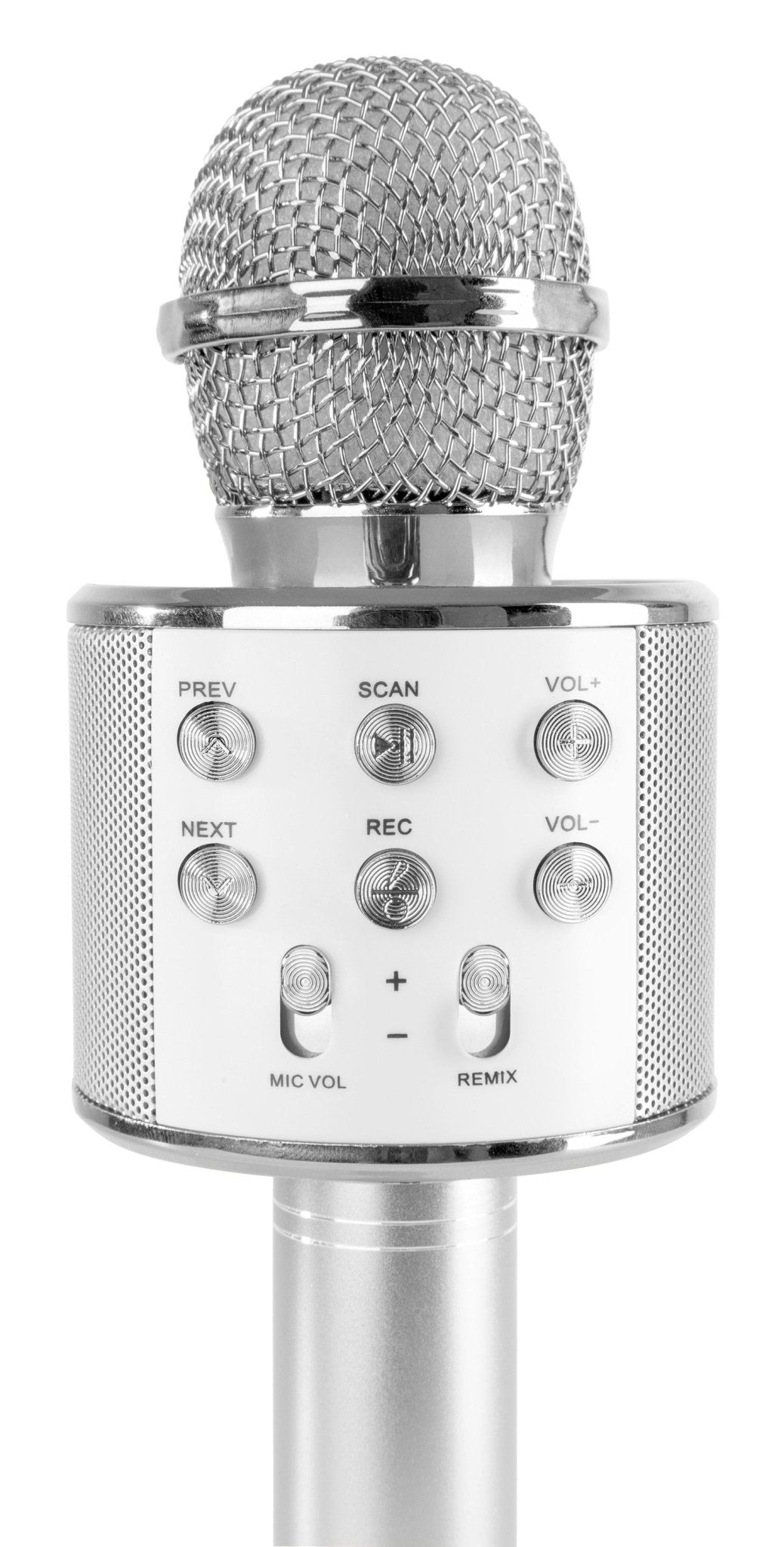 Max KM01 - Micrófono de Karaoke con altavoz incorporado BT/MP3 Plata - Tempo Shop