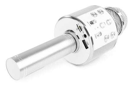 Max KM01 - Micrófono de Karaoke con altavoz incorporado BT/MP3 Plata - Tempo Shop