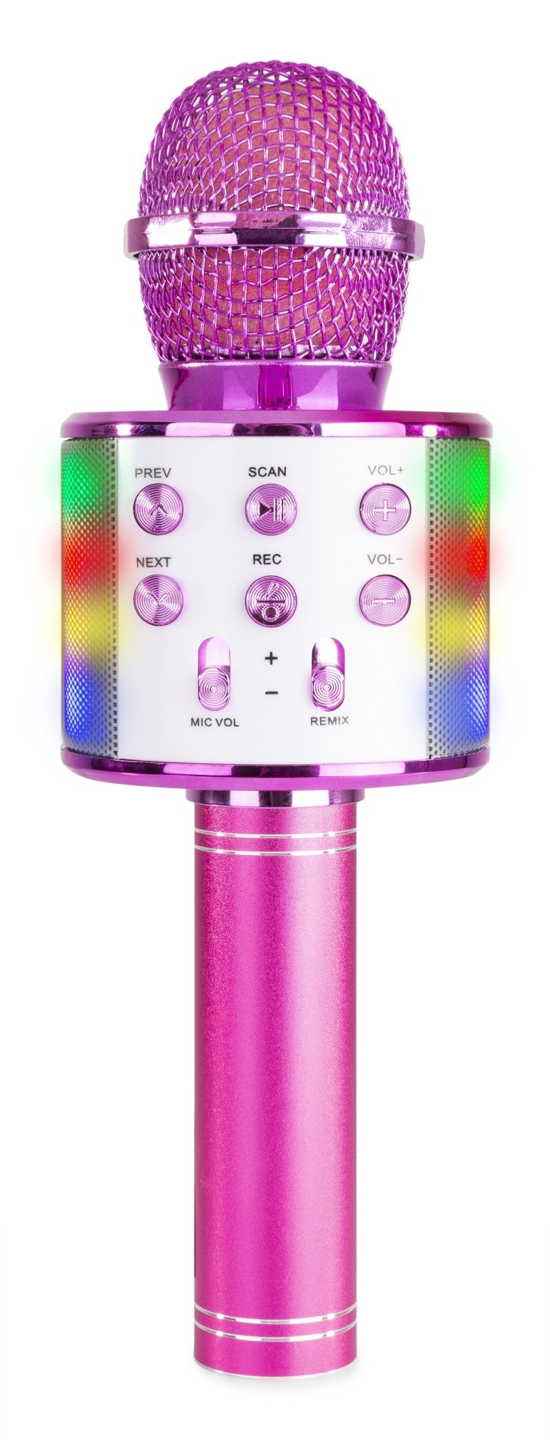 Max KM15P - Micrófono de Karaoke con altavoz BT / MP3 incorporado e iluminación LED, Rosa - Tempo Shop