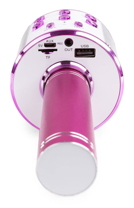 Max KM15P - Micrófono de Karaoke con altavoz BT / MP3 incorporado e iluminación LED, Rosa - Tempo Shop