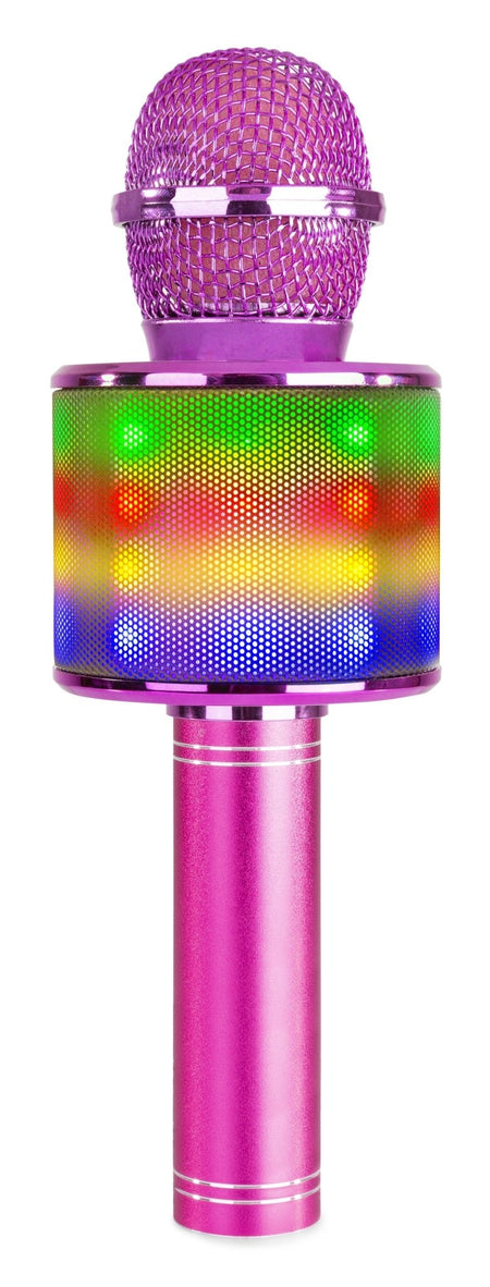 Max KM15P - Micrófono de Karaoke con altavoz BT / MP3 incorporado e iluminación LED, Rosa - Tempo Shop