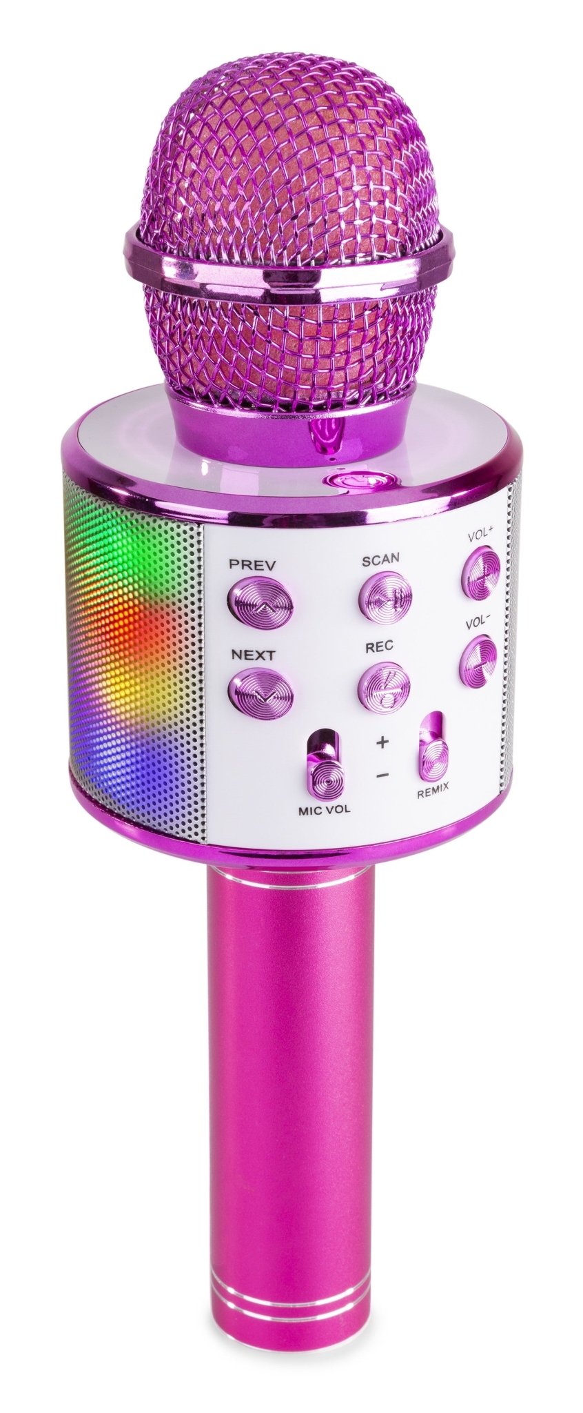 Max KM15P - Micrófono de Karaoke con altavoz BT / MP3 incorporado e iluminación LED, Rosa - Tempo Shop