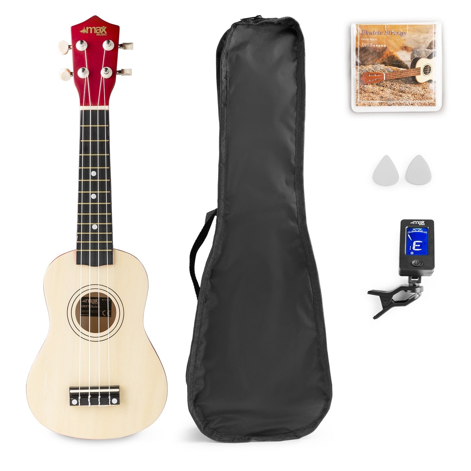 Max UKEY - Set Ukulele Soprano 21" Natural - Tempo Shop