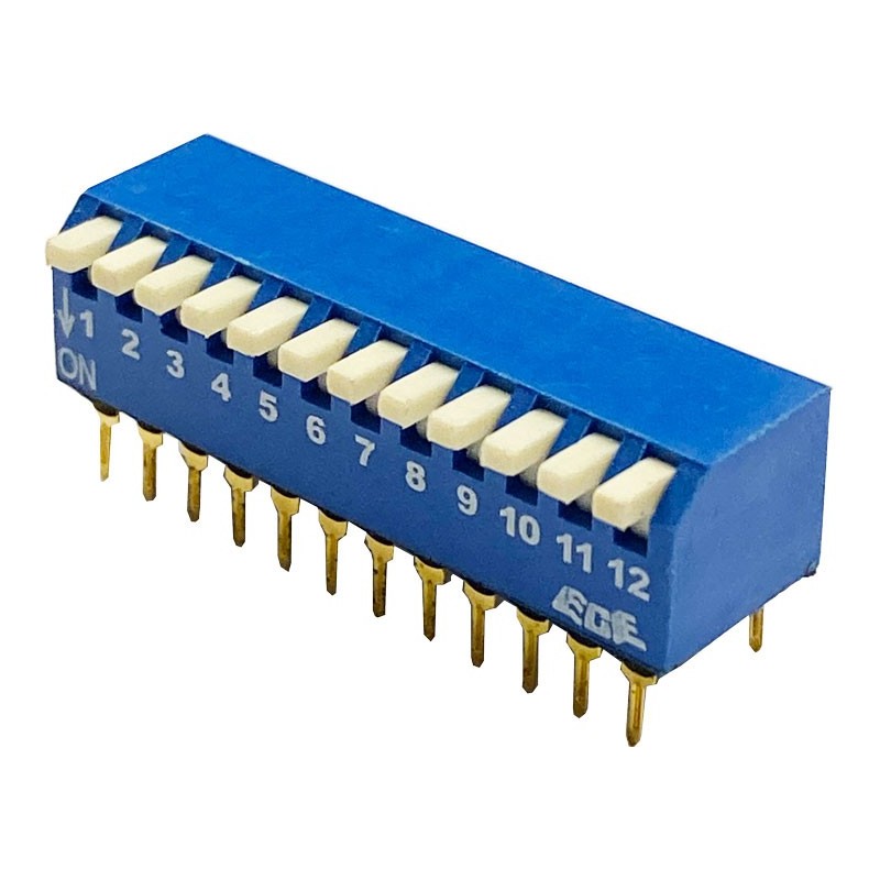 Triton Blue - Micro Interruptor DIP de 12 Posiciones en Ángulo de 90° para PCB