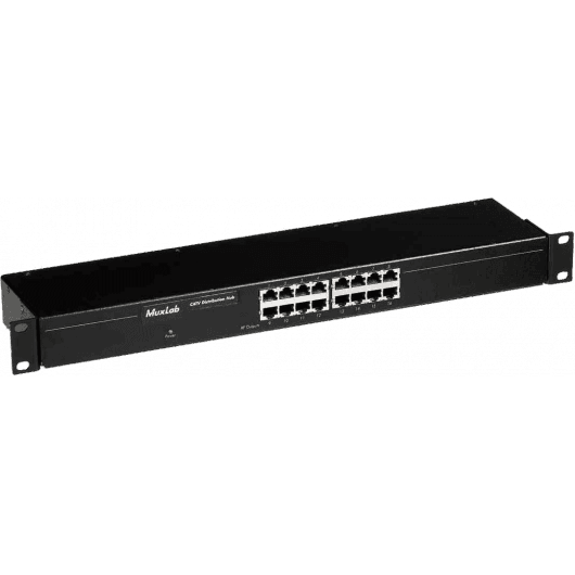 MuxLab 500304 - Hub de distribución CATV activo de 16 puertos para montaje en rack - Tempo Shop