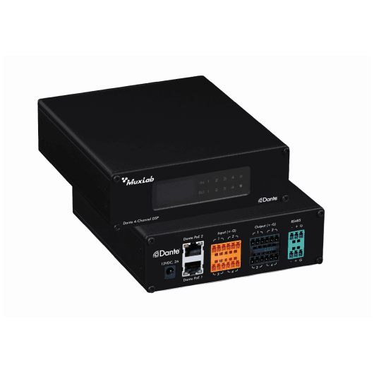 MuxLab 500556 - Procesador DSP de Audio Dante de 4 Canales con PoE y Control TCP/IP - Tempo Shop