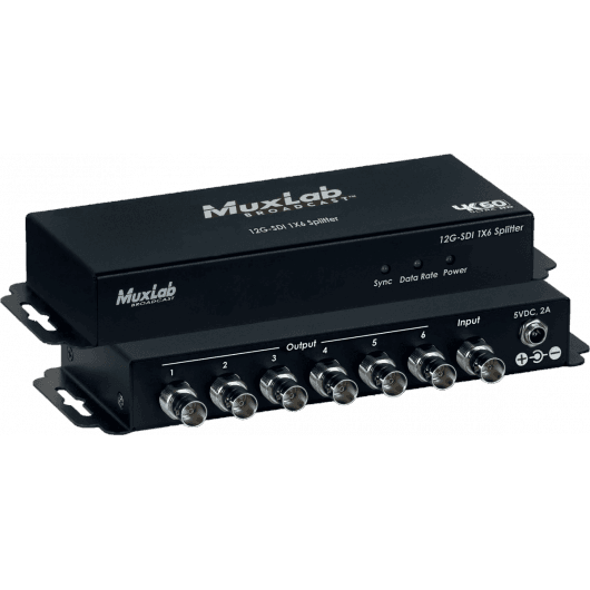MuxLab 500718 - Distribuidor 12G-SDI 1x6 con Re-clocking y Soporte 4K/60Hz - Tempo Shop