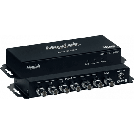 MuxLab 500718 - Distribuidor 12G-SDI 1x6 con Re-clocking y Soporte 4K/60Hz - Tempo Shop