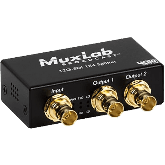 MuxLab 500727 - Distribuidor 12G-SDI 1x4 - Amplificador de distribución Broadcast 4K/60Hz - Tempo Shop