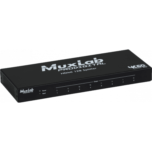 MuxLab IMU-500427 - Distribuidor HDMI 1x8, 4K/60 - Solución profesional para distribución de señal de ultra alta definición -