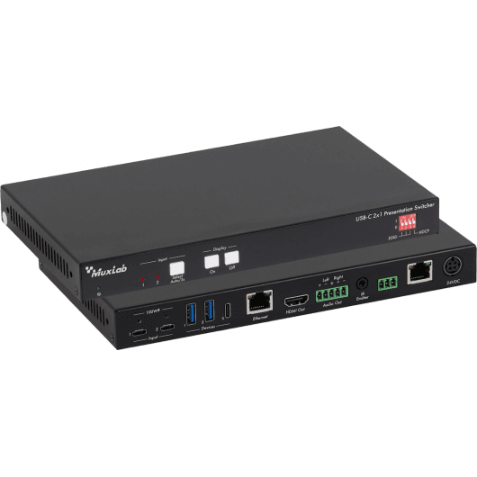 MuxLab IMU-500531 - Switcher de presentación USB-C 2x1 4K con Power Delivery 100W - Tempo Shop