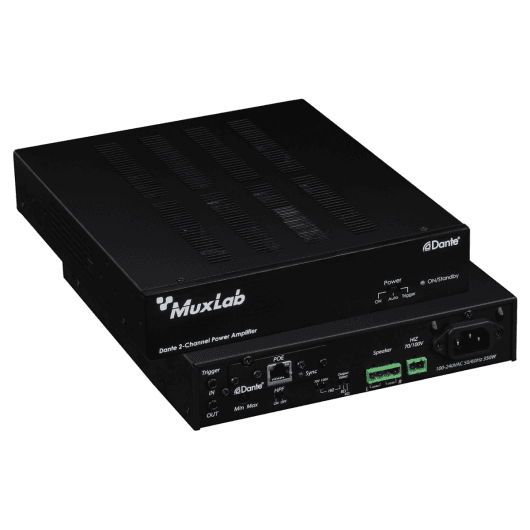 MuxLab IMU-500553 - Amplificador de potencia Dante de 2 canales 240W - Solución compacta de audio en red - Tempo Shop
