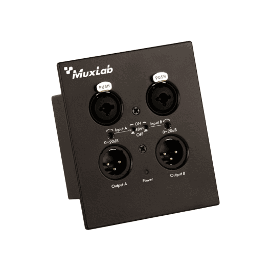 MuxLab IMU-500558 - Interfaz de Audio Dante en Panel Mural (2x2 Canales) con PoE - Tempo Shop