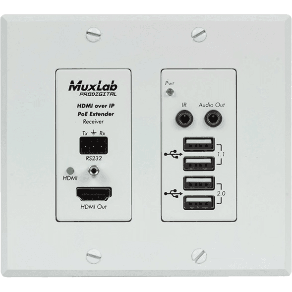 MuxLab IMU-500777-RX - Receptor Wallplate HDMI/USB 4K sobre IP - Tempo Shop