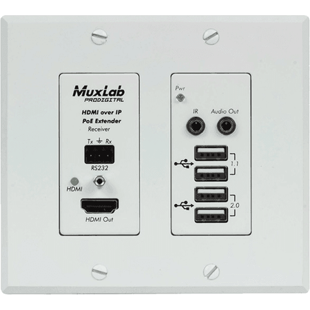 MuxLab IMU-500777-RX - Receptor Wallplate HDMI/USB 4K sobre IP - Tempo Shop