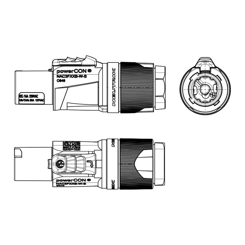 Neutrik NAC3FXXB-W-S - Conector Powercon Aéreo Gris Salida 16A - Tempo Shop