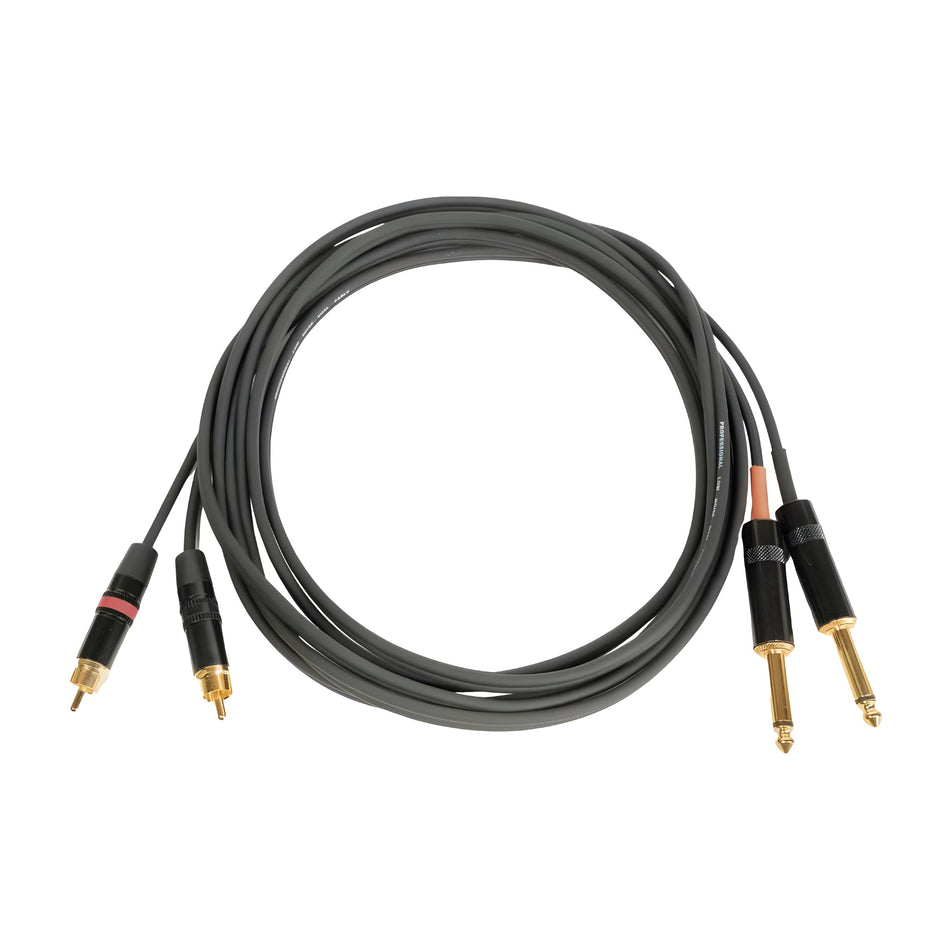 OQAN QABLP - Cable 2x Jack Mono - 2x RCA Dorado/Negro de 1,5m - Tempo Shop