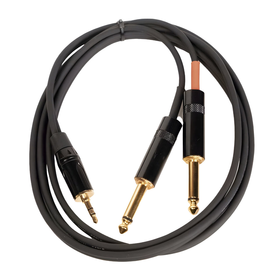 OQAN QABLP - Cable Mini Jack Stereo - 2x Jack Mono Dorado/Negro de 1,5m - Tempo Shop