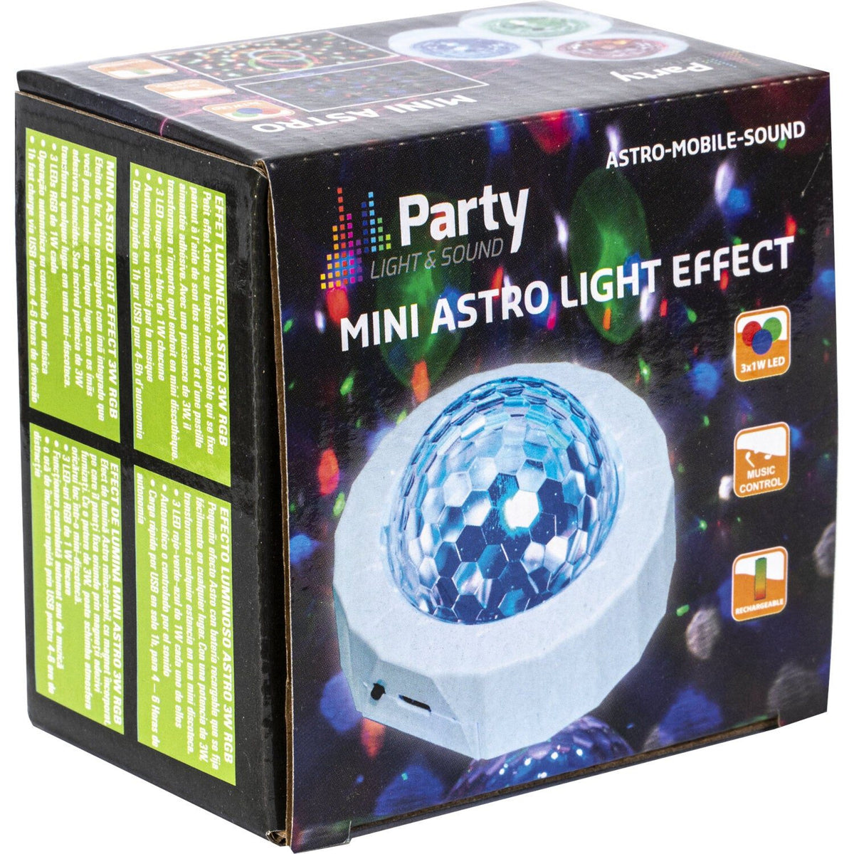 Party Light & Sound ASTRO-MOBILE-SOUND – Efecto Astro portátil 3W RGB con batería y base imantada - Tempo Shop