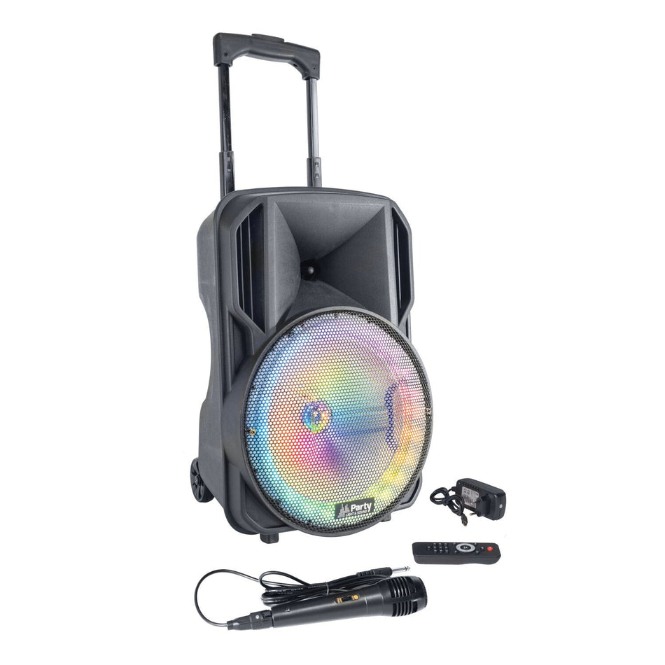 Party Light & Sound PARTY-10RGB – Bafle portátil 10″ (25 cm) con USB, TF, Bluetooth, FM, micrófono y mando a distancia - Temp